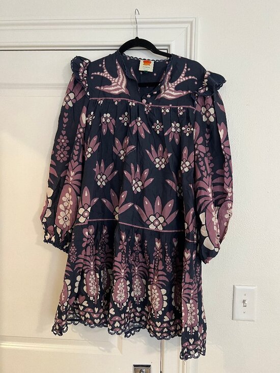 FARM Rio Dresses & Skirts - Farm Rio - Ainika Martina Floral Long Sleeve Shift Dress In Dark Blue